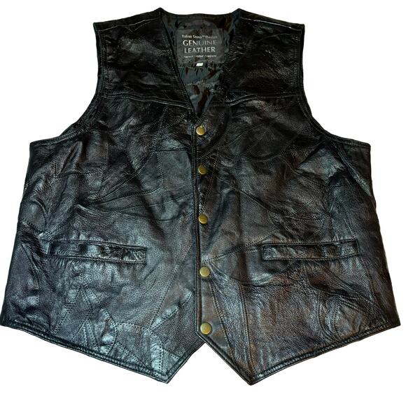 Navarre Leather Company Italian Stone Design Genuine Leather Vest XL Patches - Picture 1 of 5
